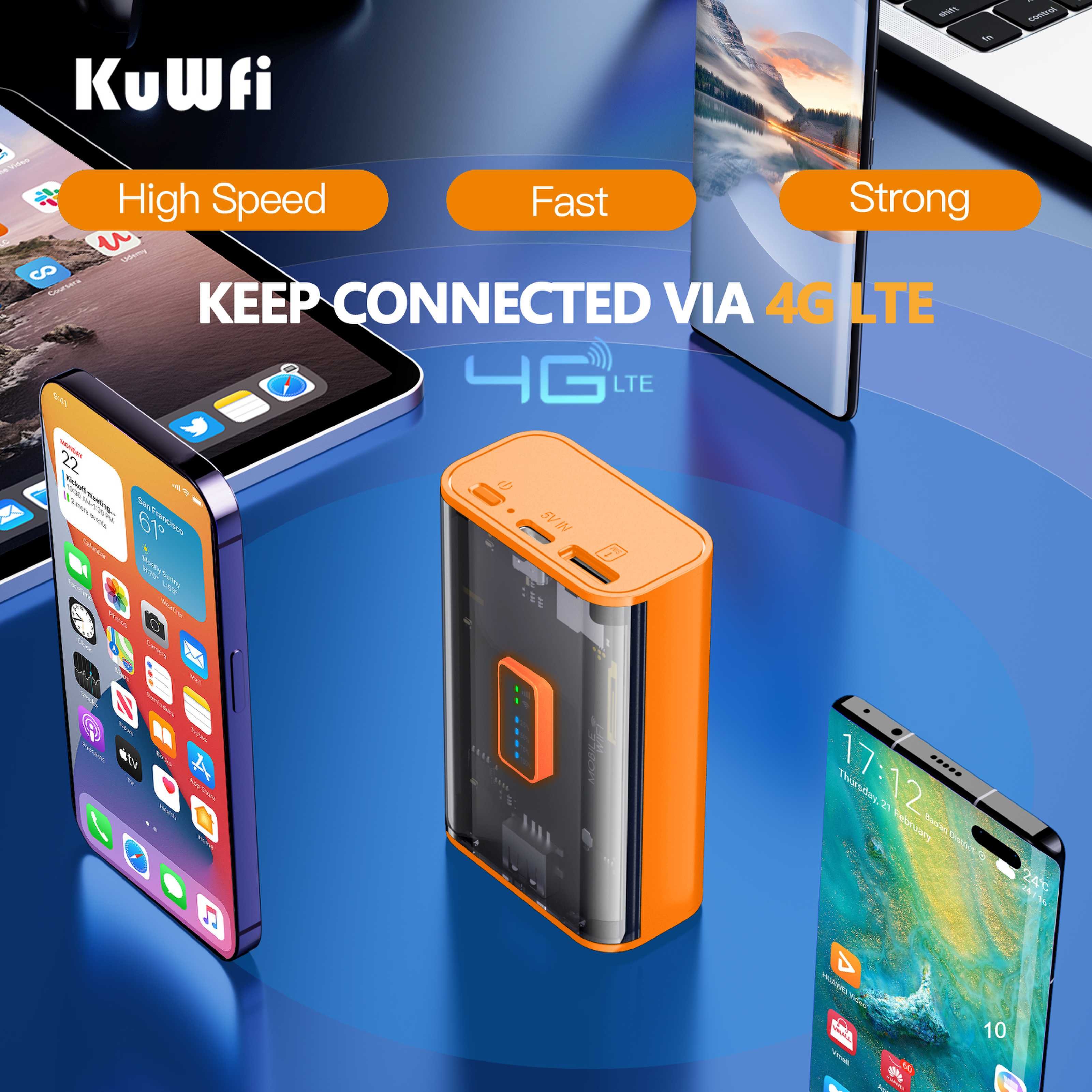 Cheap Price KuWFi Router 4g Unlocked 5200mah Power Bank 4g Lte Portable Wifi Router 10 Users Modem 4g Lte Sim Card